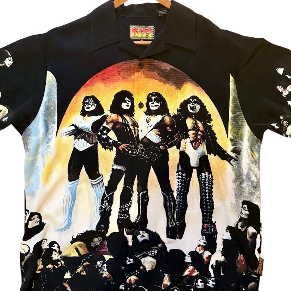 Vintage KISS band all over print button down shirt
